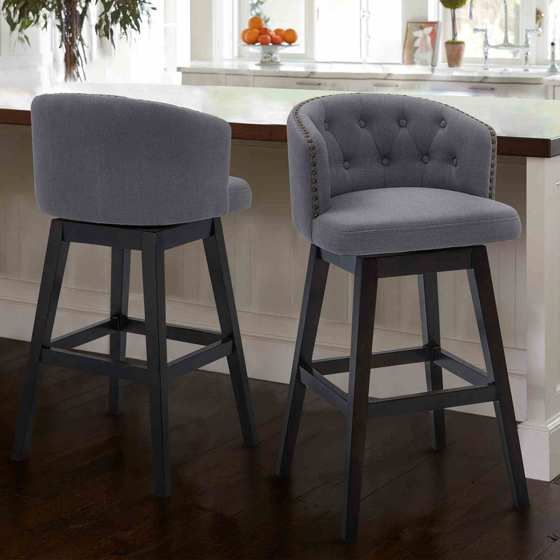 Celine 30" Bar Height Swivel Gray Fabric and Espresso Wood Bar Stool - Furniture City (CA)l