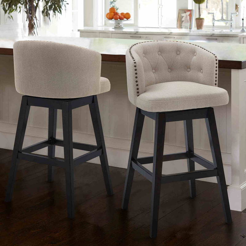 Celine 26" Counter Height Swivel Tan Fabric and Espresso Wood Bar Stool - Furniture City (CA)l
