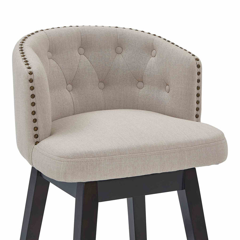 Celine 30" Bar Height Swivel Tan Fabric and Espresso Wood Bar Stool - Furniture City (CA)l