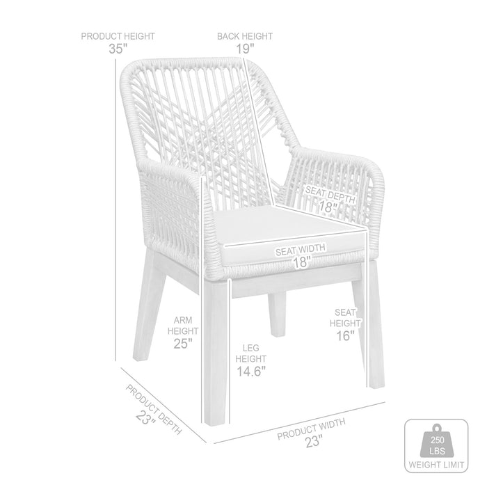 Costa Patio Outdoor Dining Chairs with Arms in Gray Acacia Wood and Rope - Set of 2