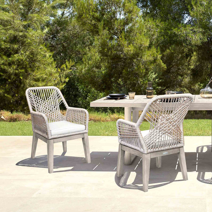 Costa Patio Outdoor Dining Chairs with Arms in Gray Acacia Wood and Rope - Set of 2