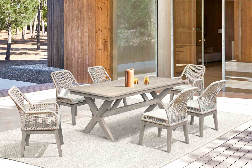 Costa Patio Outdoor Dining Chairs with Arms in Gray Acacia Wood and Rope - Set of 2