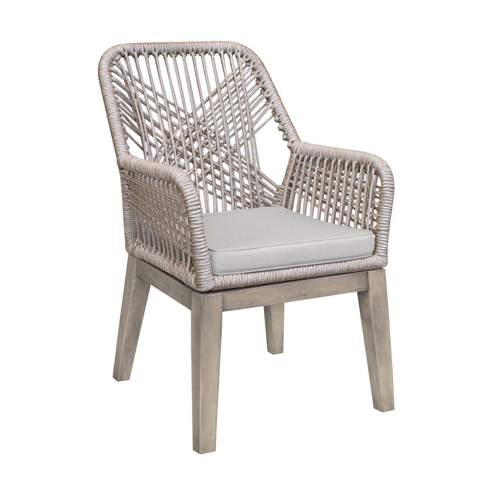 Costa Patio Outdoor Dining Chairs with Arms in Gray Acacia Wood and Rope - Set of 2