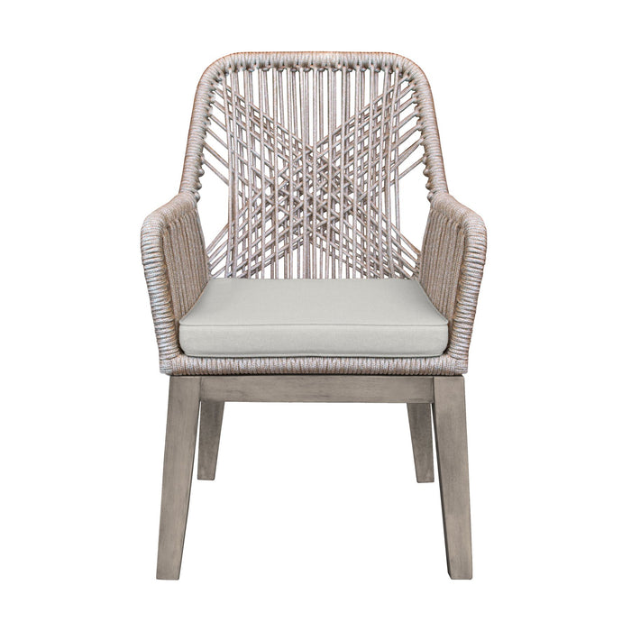 Costa Patio Outdoor Dining Chairs with Arms in Gray Acacia Wood and Rope - Set of 2