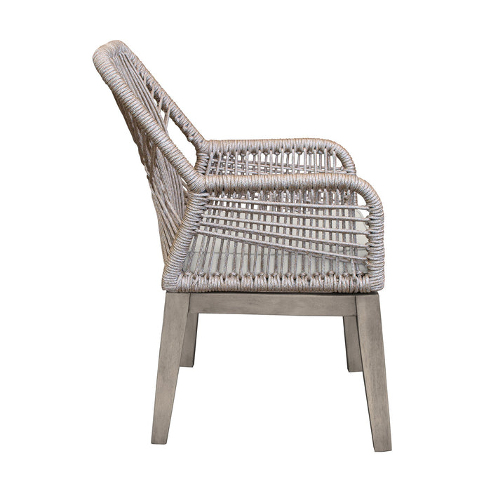 Costa Patio Outdoor Dining Chairs with Arms in Gray Acacia Wood and Rope - Set of 2
