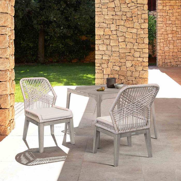 Costa Patio Outdoor Dining Chairs in Gray Acacia Wood and Rope - Set of 2