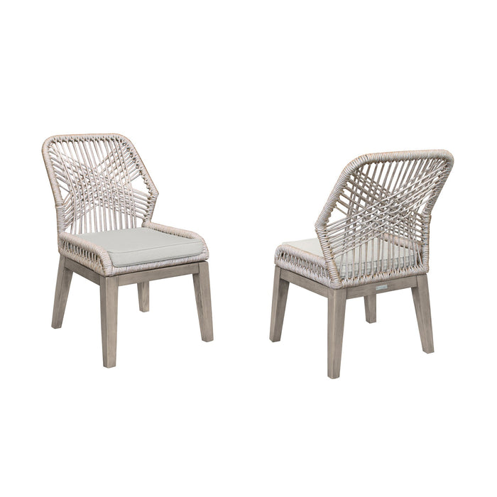 Costa Patio Outdoor Dining Chairs in Gray Acacia Wood and Rope - Set of 2