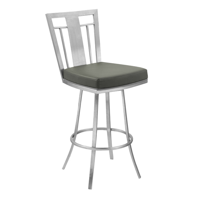 Cleo 26" Modern Swivel Barstool In Gray and Stainless Steel
