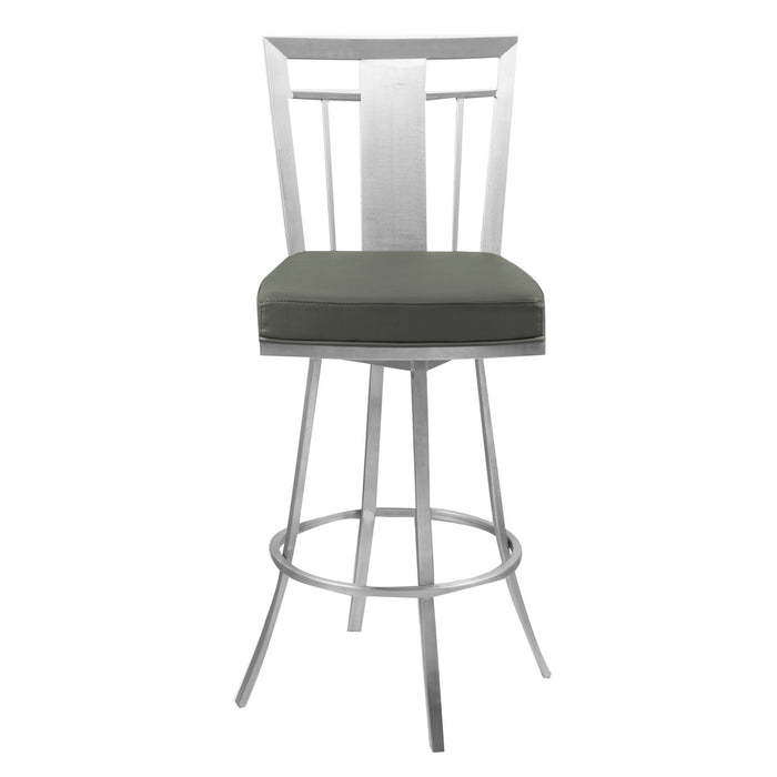 Cleo 26" Modern Swivel Barstool In Gray and Stainless Steel