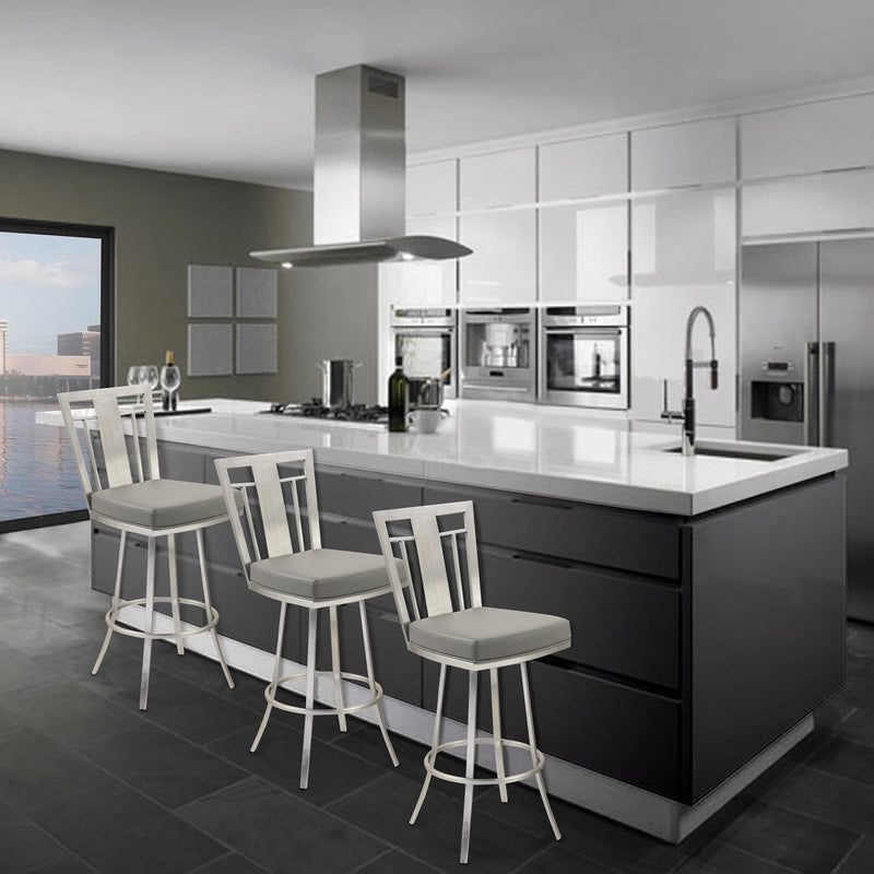 Cleo 26" Modern Swivel Barstool In Gray and Stainless Steel - Furniture City (CA)l