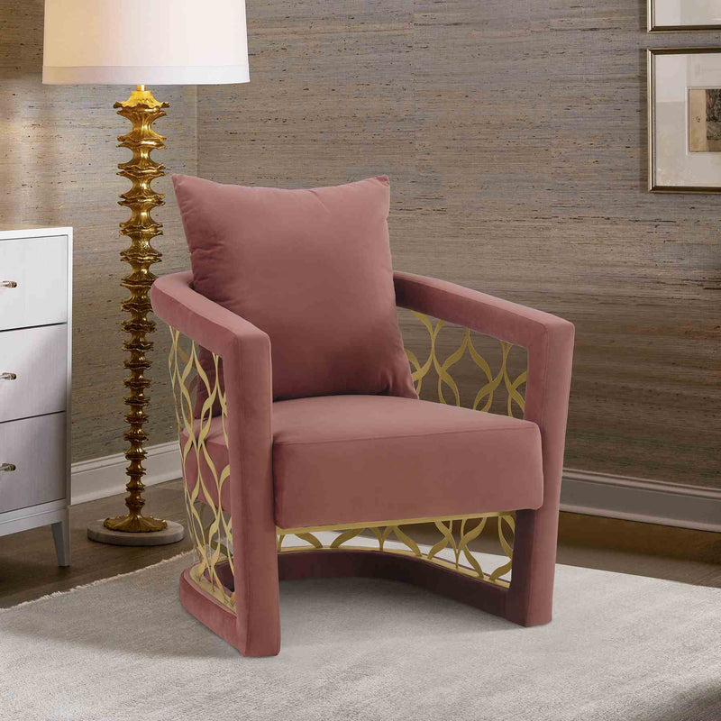 Corelli Blush Fabric Upholstered Accent Chair with Brushed Gold Legs - Furniture City (CA)l