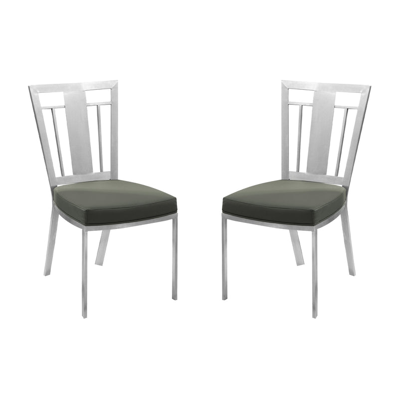 Cleo Contemporary Dining Chair In Gray and Stainless Steel - Set of 2 - Furniture City (CA)l