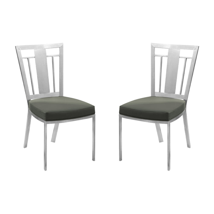 Cleo Contemporary Dining Chair In Gray and Stainless Steel - Set of 2