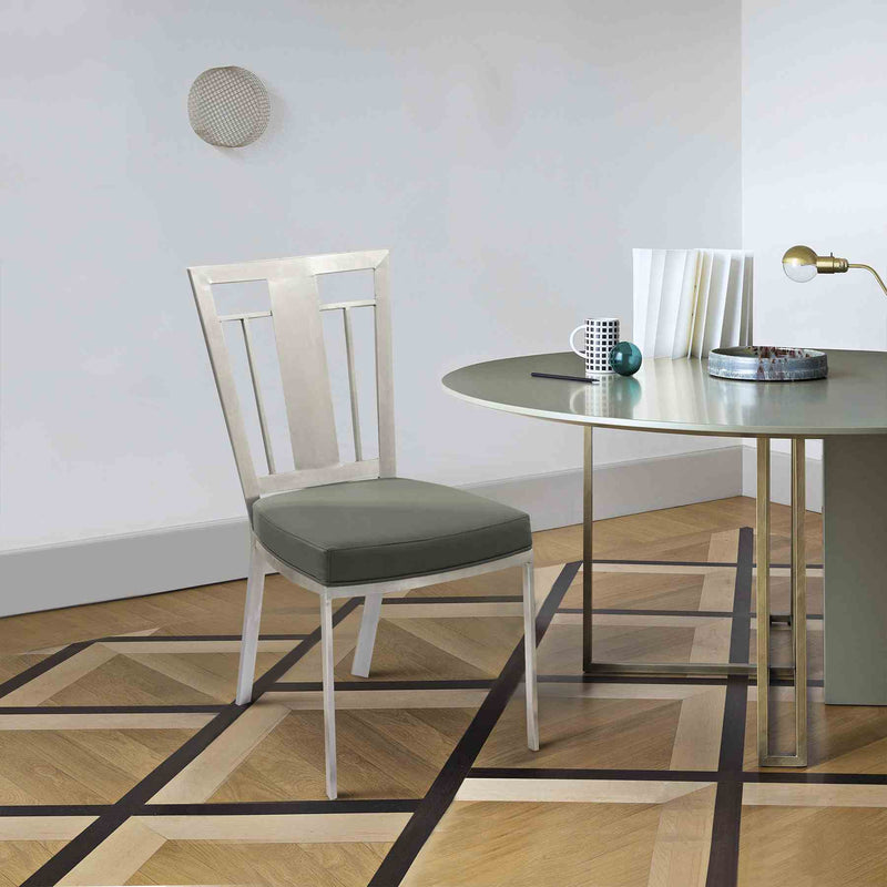 Cleo Contemporary Dining Chair In Gray and Stainless Steel - Set of 2 - Furniture City (CA)l