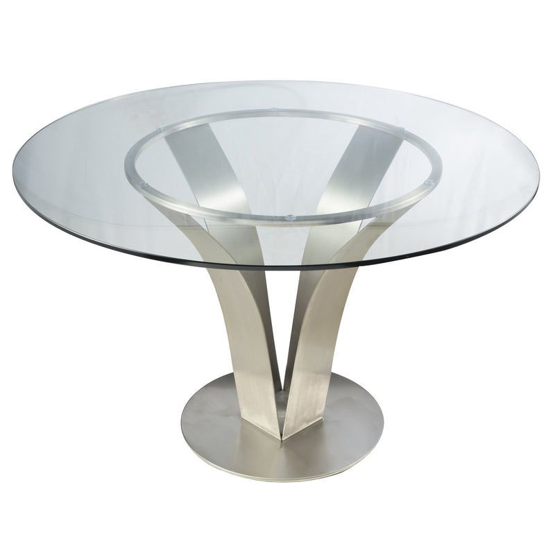 Cleo Contemporary Dining Table In Stainless Steel With Clear Glass - Furniture City (CA)l