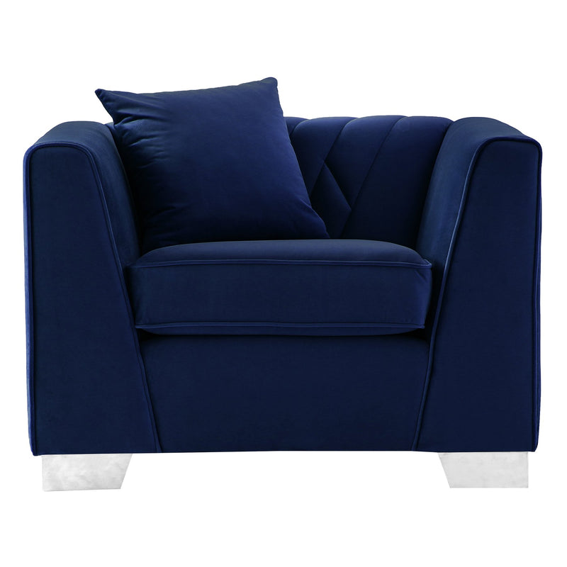 Cambridge Contemporary Chair in Brushed Stainless Steel and Blue Velvet - Furniture City (CA)l