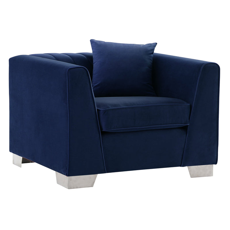 Cambridge Contemporary Chair in Brushed Stainless Steel and Blue Velvet - Furniture City (CA)l
