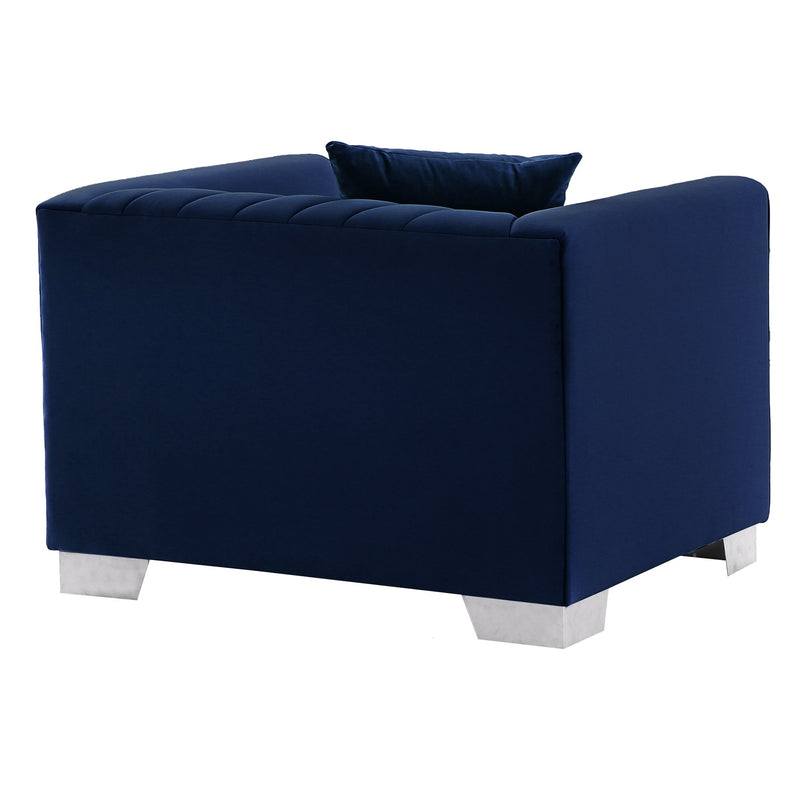 Cambridge Contemporary Chair in Brushed Stainless Steel and Blue Velvet - Furniture City (CA)l