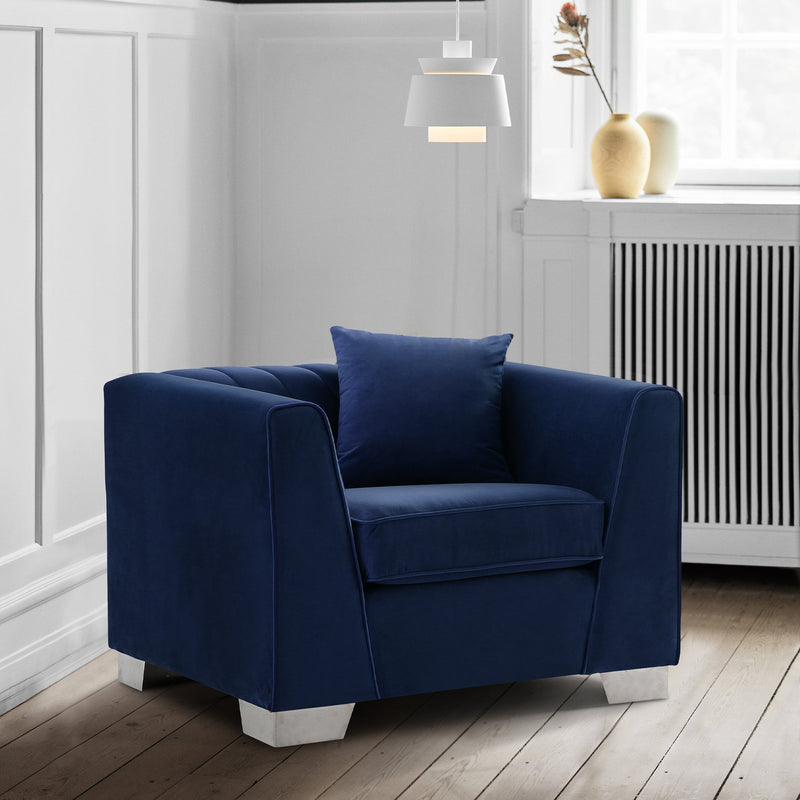 Cambridge Contemporary Chair in Brushed Stainless Steel and Blue Velvet - Furniture City (CA)l