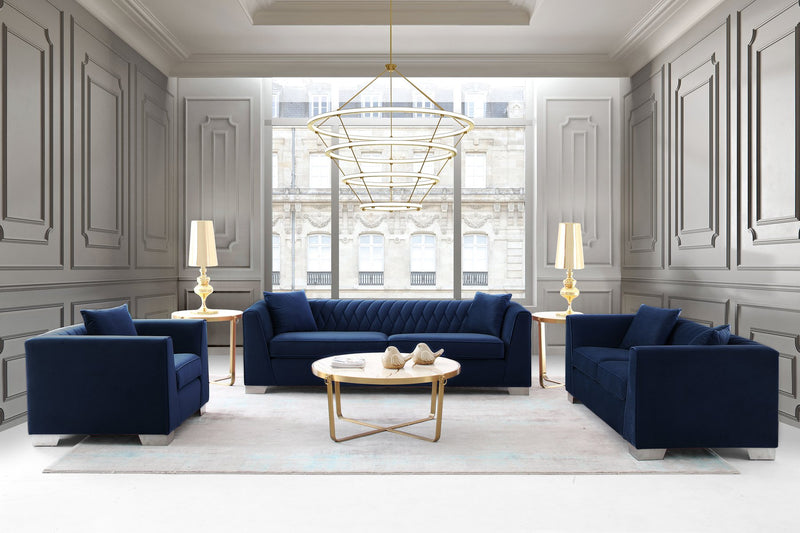 Cambridge Contemporary Chair in Brushed Stainless Steel and Blue Velvet - Furniture City (CA)l