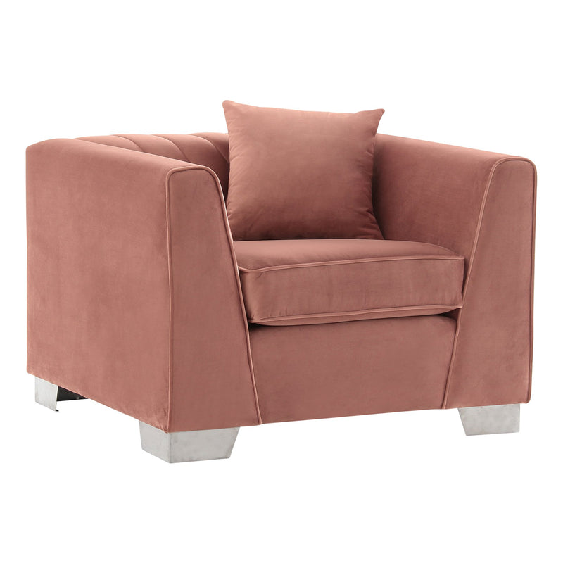 Cambridge Contemporary Chair in Brushed Stainless Steel and Blush Velvet - Furniture City (CA)l