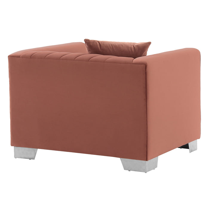 Cambridge Contemporary Chair in Brushed Stainless Steel and Blush Velvet