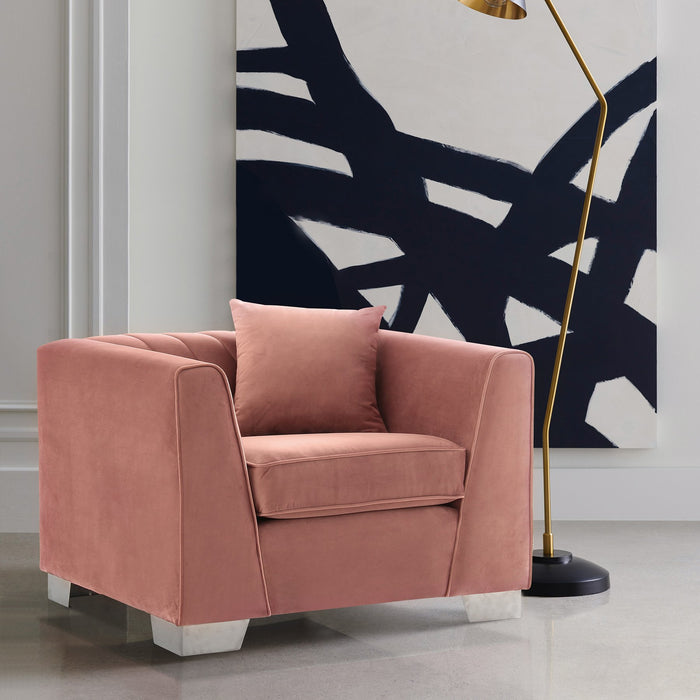 Cambridge Contemporary Chair in Brushed Stainless Steel and Blush Velvet