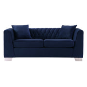 Cambridge Contemporary Loveseat in Brushed Stainless Steel and Blue Velvet - Furniture City (CA)l