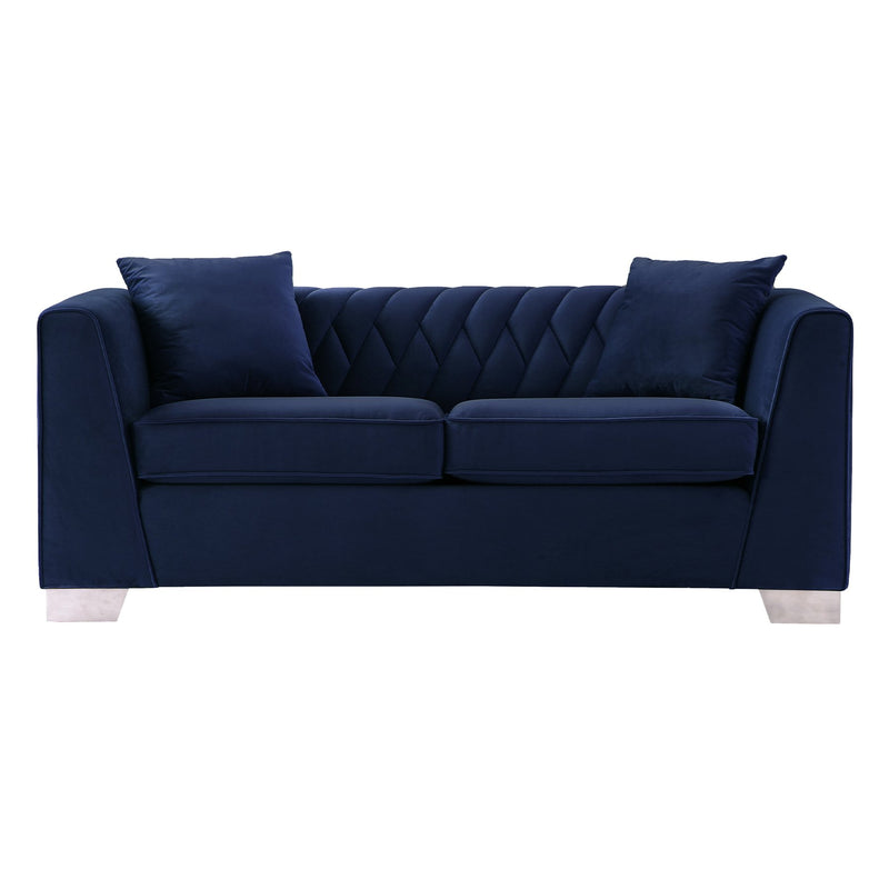 Cambridge Contemporary Loveseat in Brushed Stainless Steel and Blue Velvet - Furniture City (CA)l