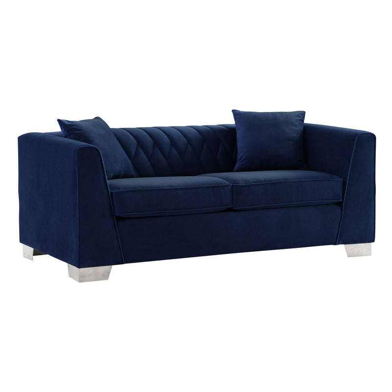 Cambridge Contemporary Loveseat in Brushed Stainless Steel and Blue Velvet - Furniture City (CA)l