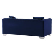 Cambridge Contemporary Loveseat in Brushed Stainless Steel and Blue Velvet - Furniture City (CA)l