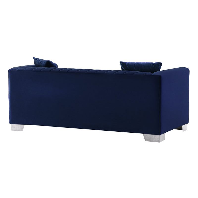 Cambridge Contemporary Loveseat in Brushed Stainless Steel and Blue Velvet - Furniture City (CA)l