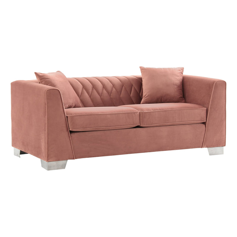 Cambridge Contemporary Loveseat in Brushed Stainless Steel and Blush Velvet - Furniture City (CA)l