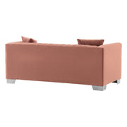 Cambridge Contemporary Loveseat in Brushed Stainless Steel and Blush Velvet - Furniture City (CA)l