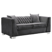 Cambridge Contemporary Loveseat in Brushed Stainless Steel and Dark Gray Velvet - Furniture City (CA)l