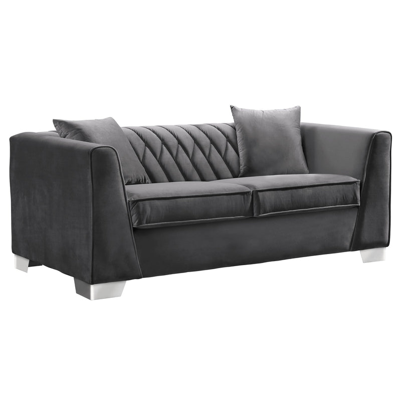 Cambridge Contemporary Loveseat in Brushed Stainless Steel and Dark Gray Velvet - Furniture City (CA)l