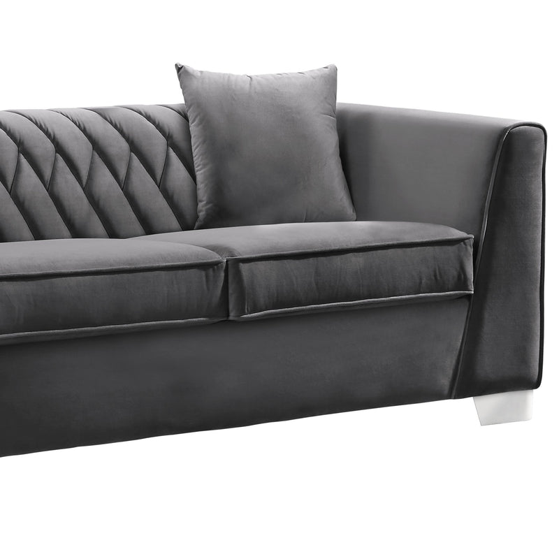 Cambridge Contemporary Loveseat in Brushed Stainless Steel and Dark Gray Velvet - Furniture City (CA)l