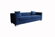 Cambridge Contemporary Sofa in Brushed Stainless Steel and Blue Velvet - Furniture City (CA)l