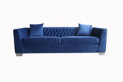 Cambridge Contemporary Sofa in Brushed Stainless Steel and Blue Velvet - Furniture City (CA)l