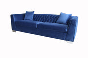 Cambridge Contemporary Sofa in Brushed Stainless Steel and Blue Velvet - Furniture City (CA)l