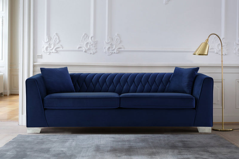 Cambridge Contemporary Sofa in Brushed Stainless Steel and Blue Velvet - Furniture City (CA)l