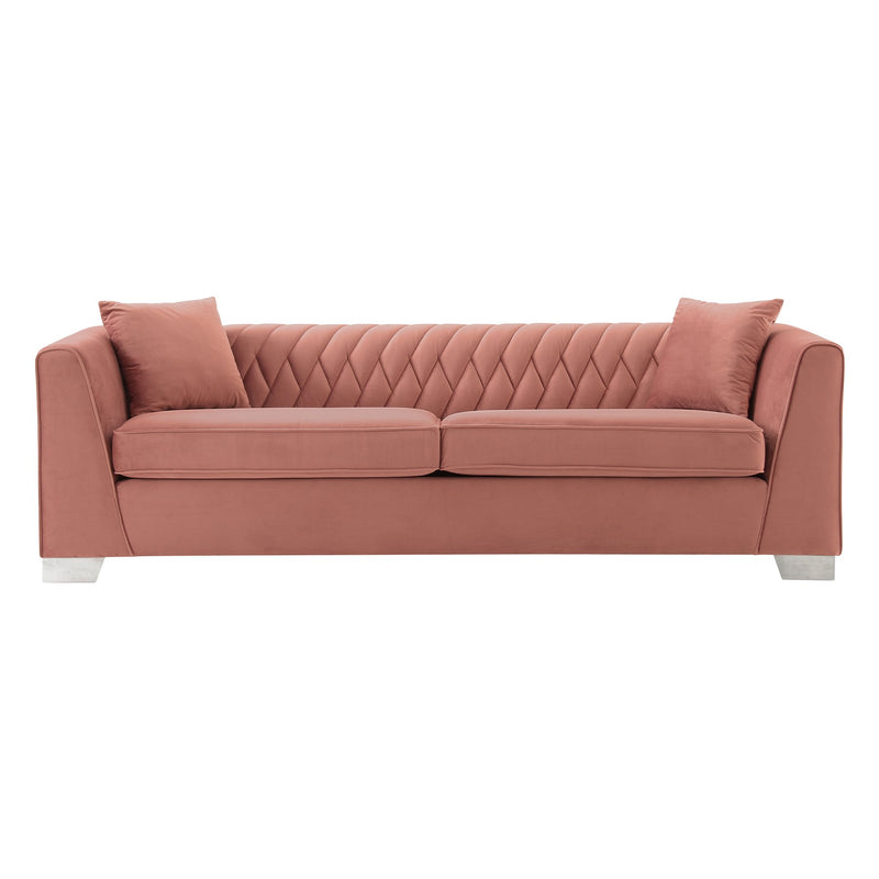 Cambridge Contemporary Sofa in Brushed Stainless Steel and Blush Velvet - Furniture City (CA)l