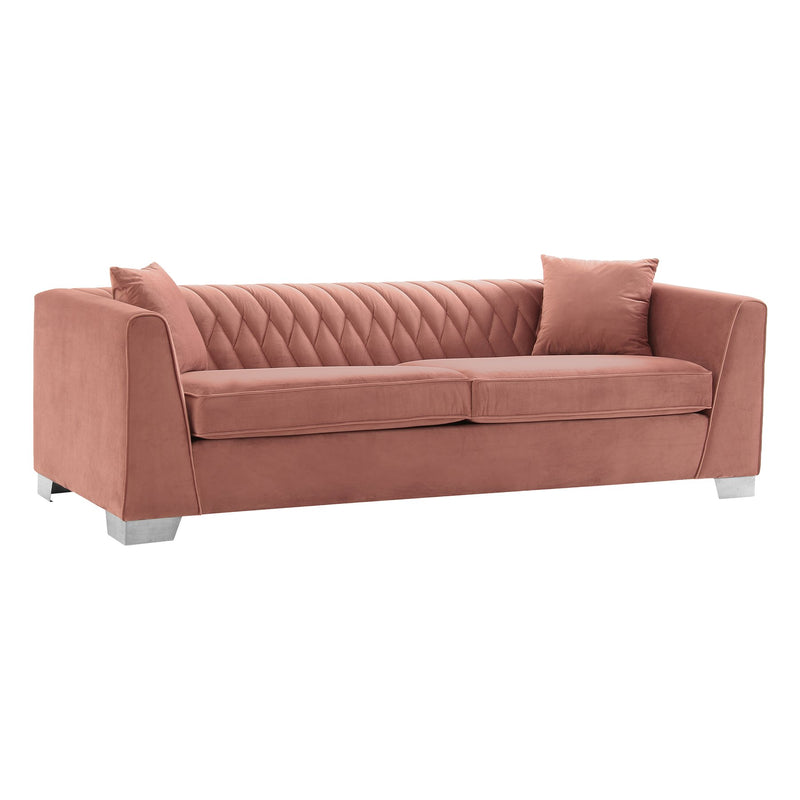 Cambridge Contemporary Sofa in Brushed Stainless Steel and Blush Velvet - Furniture City (CA)l