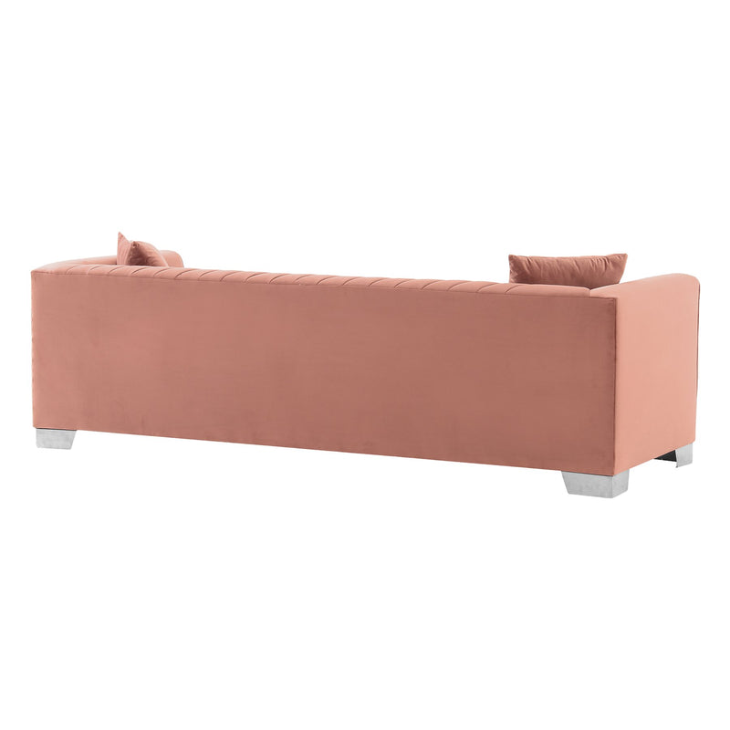 Cambridge Contemporary Sofa in Brushed Stainless Steel and Blush Velvet - Furniture City (CA)l