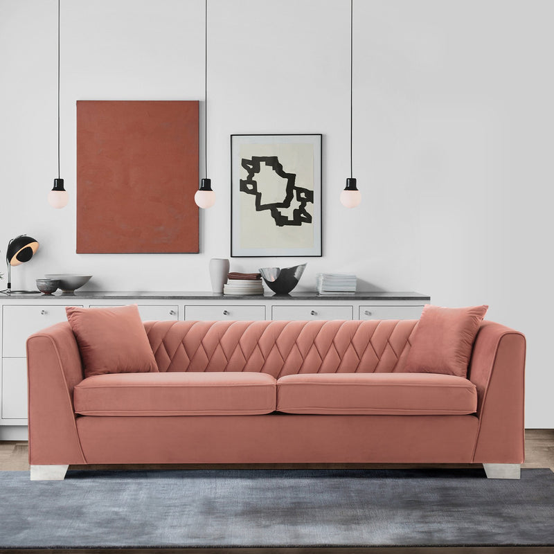 Cambridge Contemporary Sofa in Brushed Stainless Steel and Blush Velvet - Furniture City (CA)l