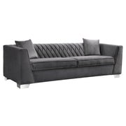 Cambridge Contemporary Sofa in Brushed Stainless Steel and Dark Gray Velvet - Furniture City (CA)l