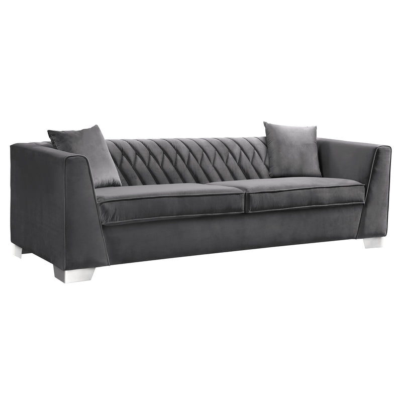 Cambridge Contemporary Sofa in Brushed Stainless Steel and Dark Gray Velvet - Furniture City (CA)l
