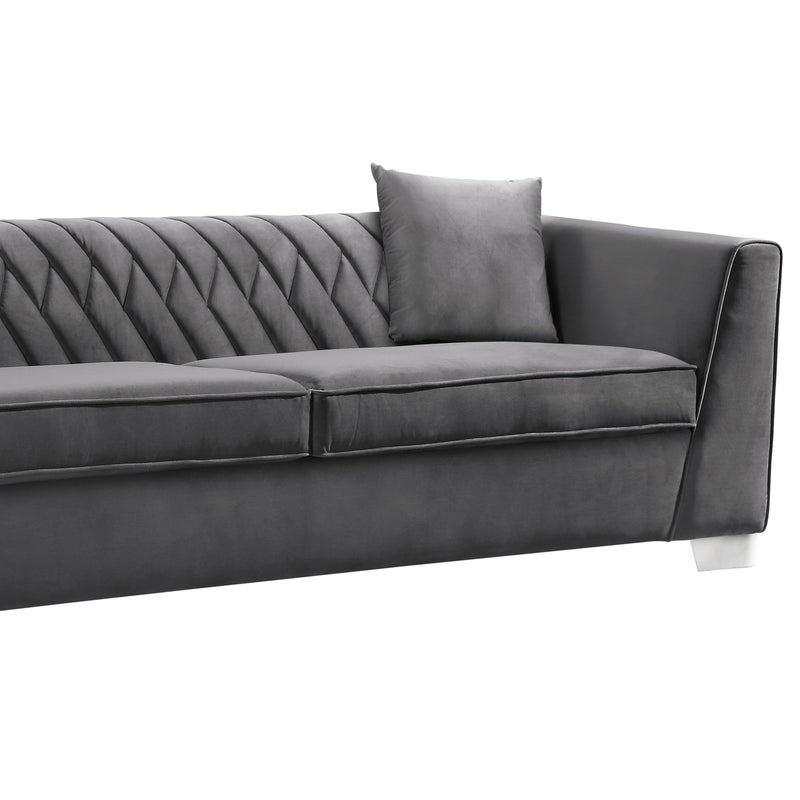 Cambridge Contemporary Sofa in Brushed Stainless Steel and Dark Gray Velvet - Furniture City (CA)l