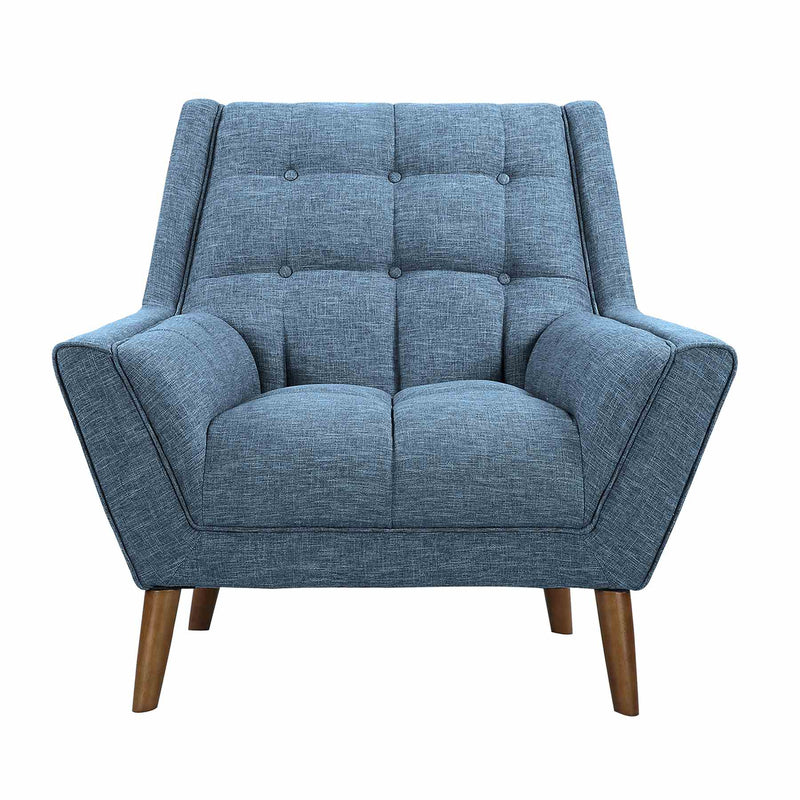 Cobra Mid-Century Modern Chair in Blue Linen and Walnut Legs - Furniture City (CA)l