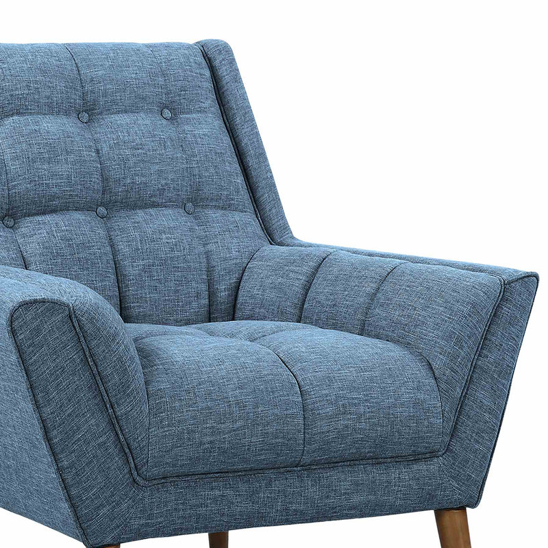 Cobra Mid-Century Modern Chair in Blue Linen and Walnut Legs - Furniture City (CA)l